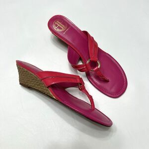 Lilly Pulitzer Sandals y2k McKim Pink Leather O-Ring Hardware Wedge Thong US 10M